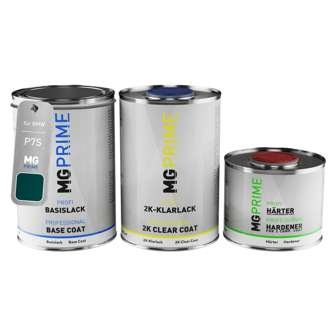 MG PRIME Autolack Dose Set für BMW P7S Aurora Diamantgrün Basislack 2K Klarlack Härter spritzfertig
