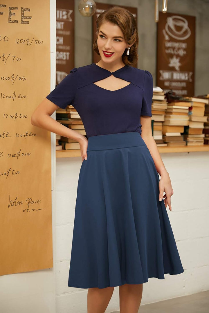 Belle Poque - Damenrock mit hoher Taille und Taschen, ausgestellt, A-Linie, Midi-Rock Bp561-12 S, Bp
