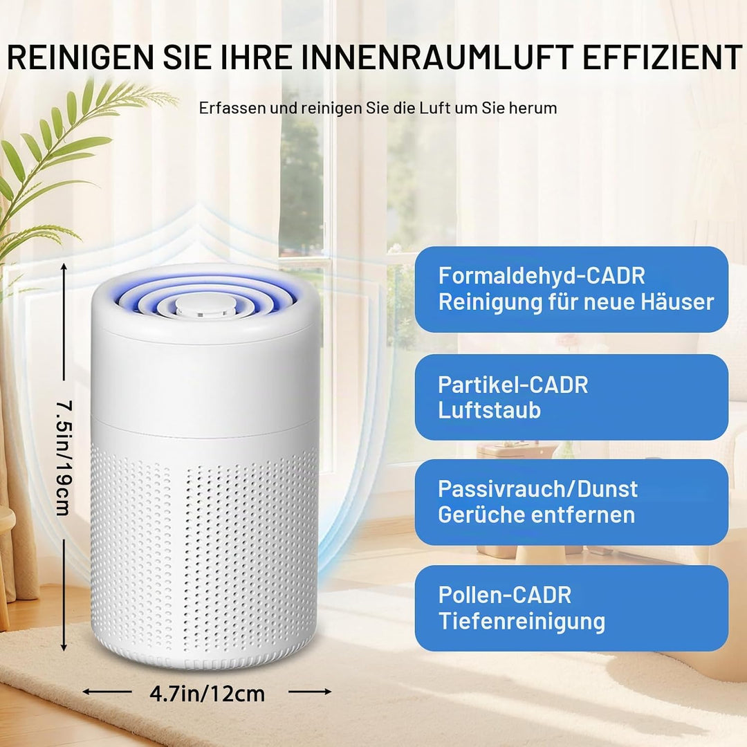 Luftreiniger Allergiker mit Aktivkohlefilter USB Tragbar HEPA Filter 5W Geräuscharm Für Tierhaare &amp;