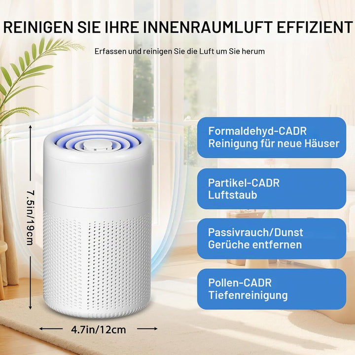 Luftreiniger Allergiker mit Aktivkohlefilter USB Tragbar HEPA Filter 5W Geräuscharm Für Tierhaare &amp;