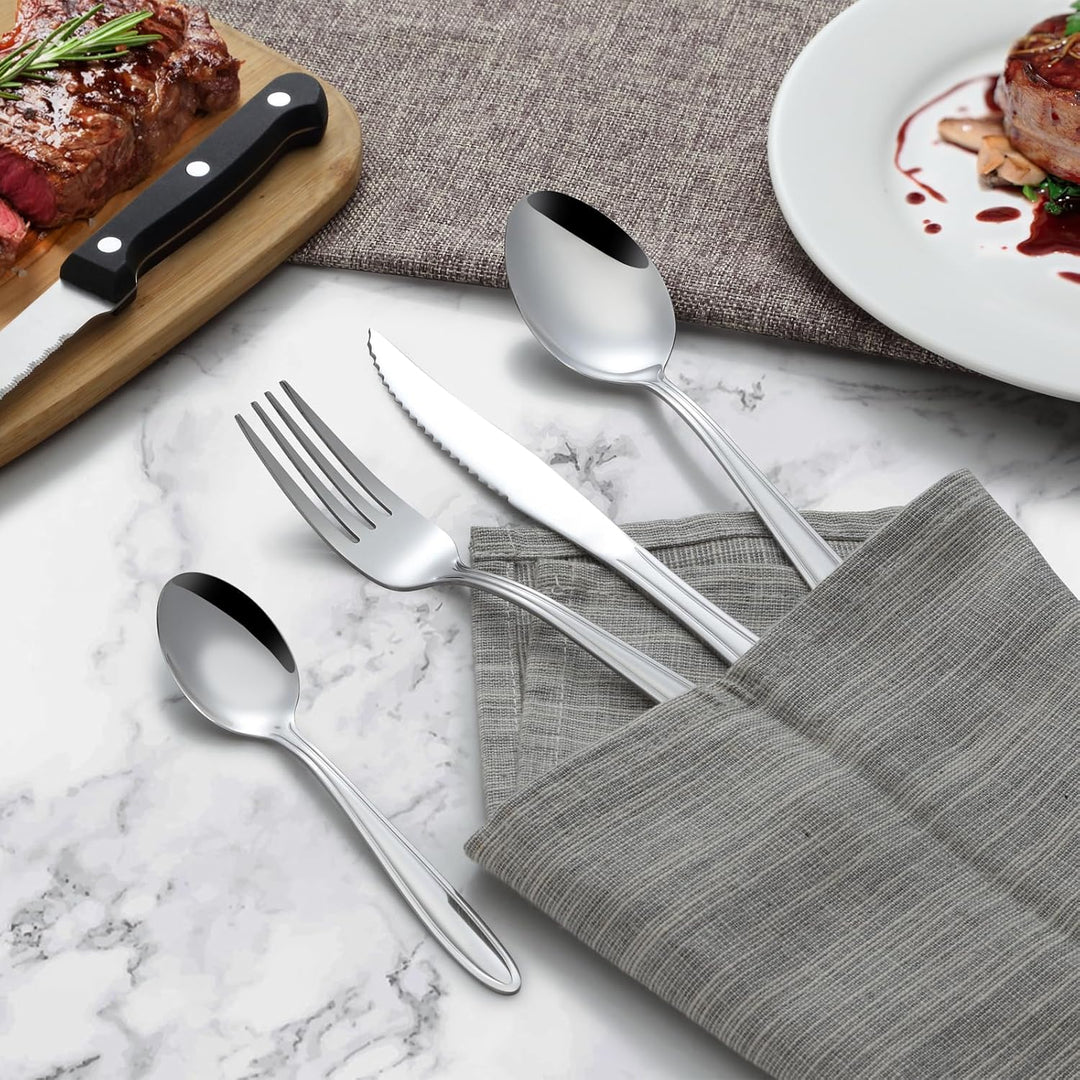 Hunnycook Besteck Set 12 Personen mit Steakmesser, Premium Edelstahl Besteck Set 72 Stück, Elegantes