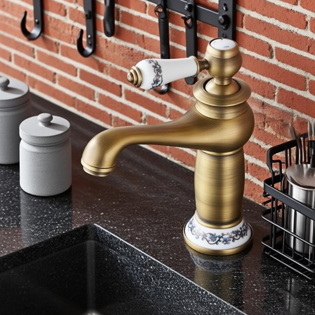 Wasserhahn Bad Schwarz+Wasserzulaufleitung, Edelstahl, Kaltwasserhahn Gäste Wc,Mischbatterie Waschbe