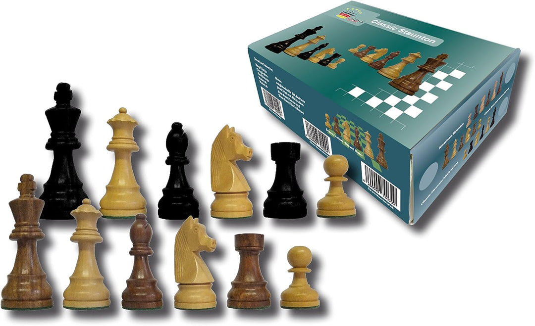 SchachQueen - Bundesliga Turnier Schachfiguren braun/weiss Classic Holz Königshöhe 97 mm