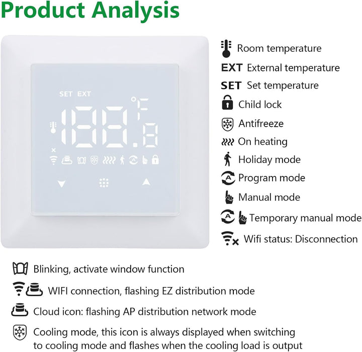 Wengart WLAN-gesteuerter Thermostat WG511,Heiz- und Kältemodi, einstellbare Fensteröffnungserkennung