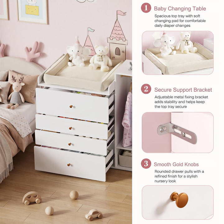 MSFE Wickelkommode Wickeltisch, Kleiderschrank Für Kinderzimmer,Vielseitiger Wickeltisch für flexibl