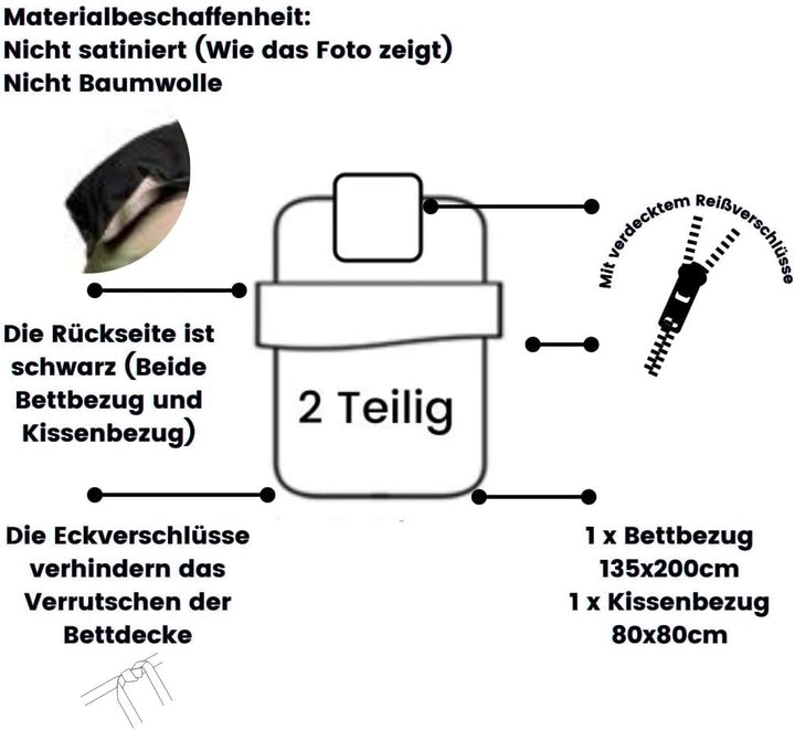 Luowei Bettwäsche 135x200 2tlg Marmor Schwarz Grün mit 80x80 Reissverschluss Kissenbezug, Kinder, Er