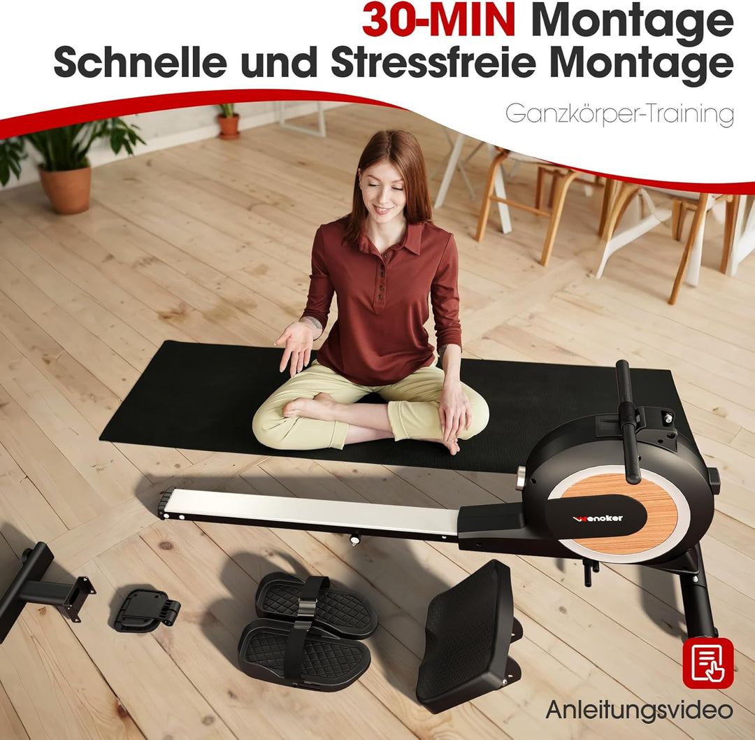 Wenoker Rudergerät für Zuhause, Magnetisches Rudergerät mit APP & LCD-Display, 32 Widerstandsstufen,