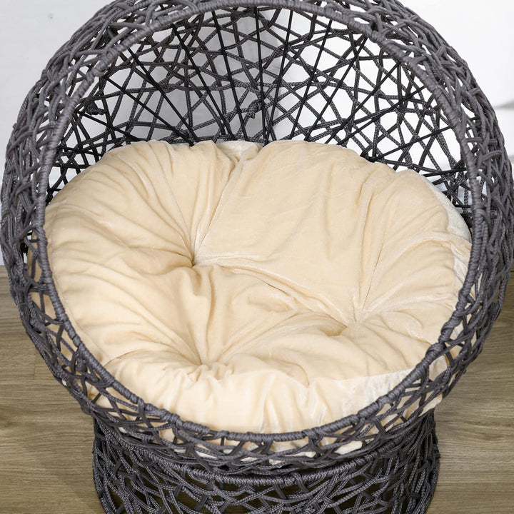 PawHut Katzenkorb, Katzenhöhle mit Kissen, Katzenhütte aus Polyester-Seil, Katzenbett mit Zylindrisc