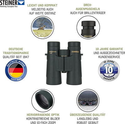 STEINER Jagd-Fernglas Observer 10x42 - Deutsche Marken-Qualität, 10 Jahre Garantie, leichtes Dachkan