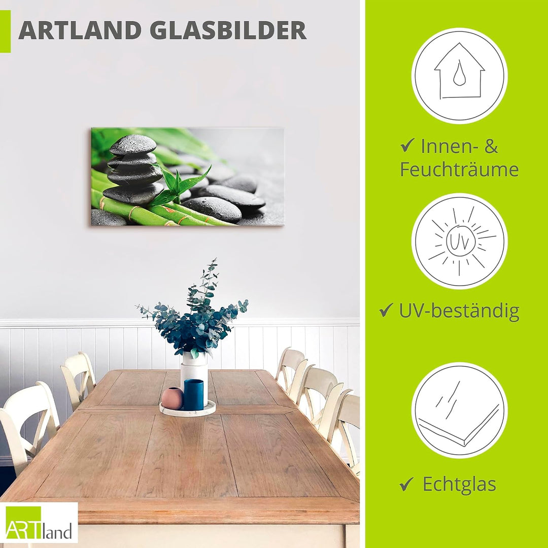 ARTland Glasbilder Wandbild Glas Bild einteilig 100x50 cm Querformat Asien Wellness Zen Steine Lavas
