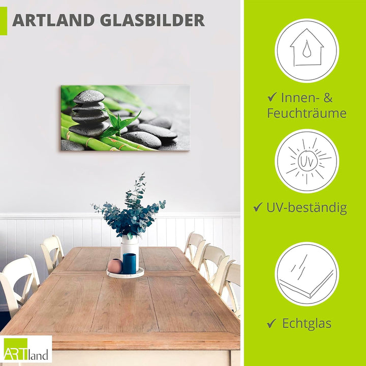 ARTland Glasbilder Wandbild Glas Bild einteilig 100x50 cm Querformat Asien Wellness Zen Steine Lavas
