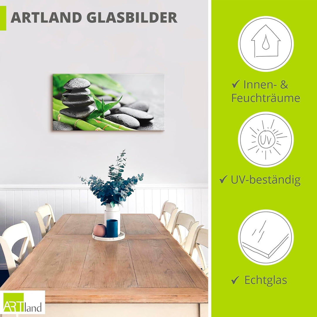 ARTland Glasbilder Wandbild Glas Bild einteilig 60x30 cm Querformat Asien Wellness Zen Steine Lavast