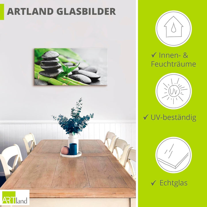 ARTland Glasbilder Wandbild Glas Bild einteilig 60x30 cm Querformat Asien Wellness Zen Steine Lavast