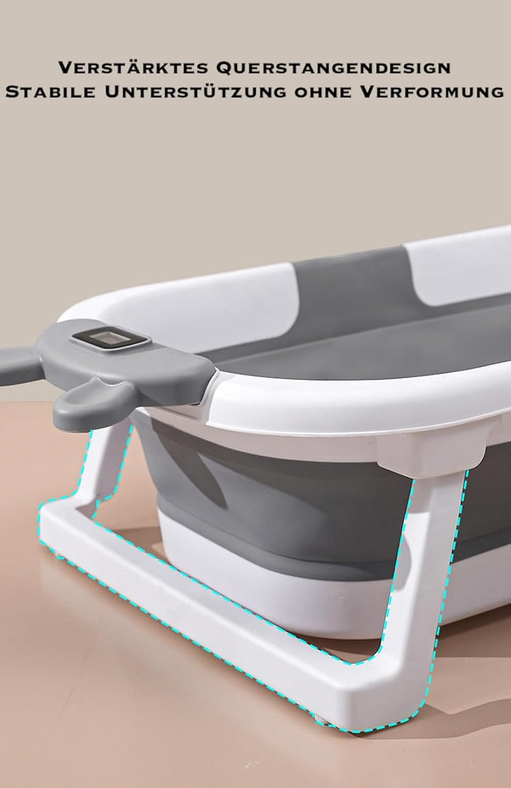 Faltbare Baby-Badewanne mit Echtzeit-Temperaturanzeige, Schwimmkissen &amp; Abfluss, tragbare Reise-Bade