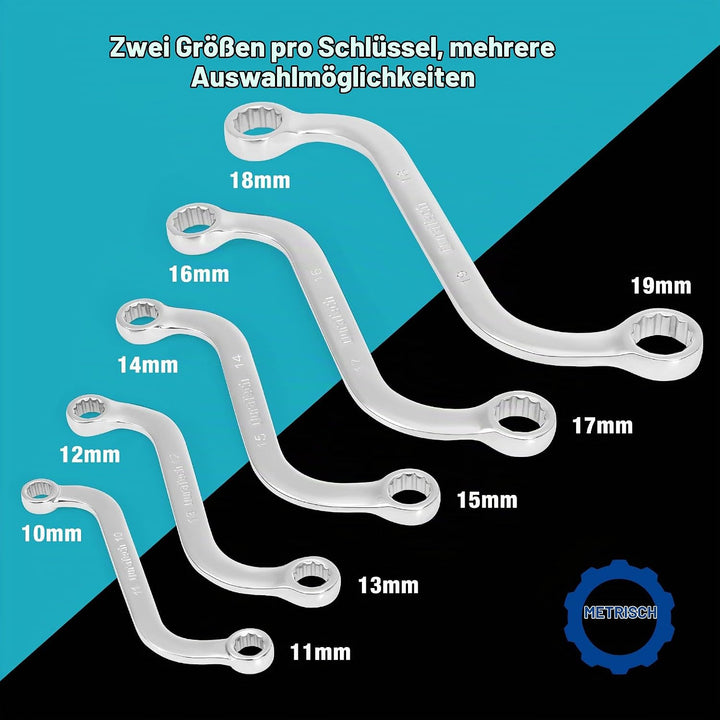 DURATECH Doppelringschlüssel-Satz, S-Form Ringschlüssel Schraubenschlüssel Set, 5-teilig, Metrisch,