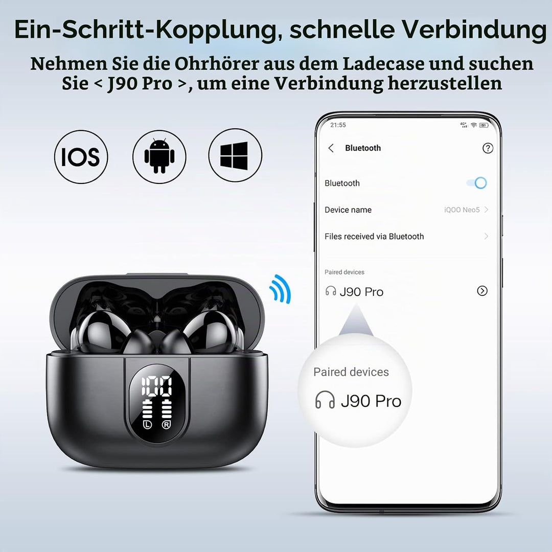 Csasan Bluetooth Kopfhörer, Kabellos Bluetooth 5.3 Deep Bass mit 4 ENC Mic, 40Std Spielzeit Touch Co