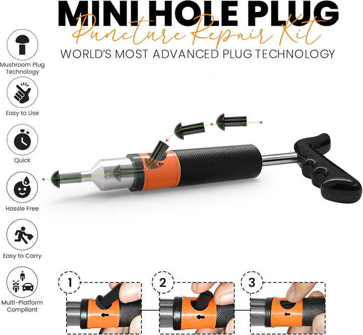 GRAND PITSTOP Reifenreparaturset mit multifunktionaler Klappzange, kompatibel für Auto, Motorrad, LK