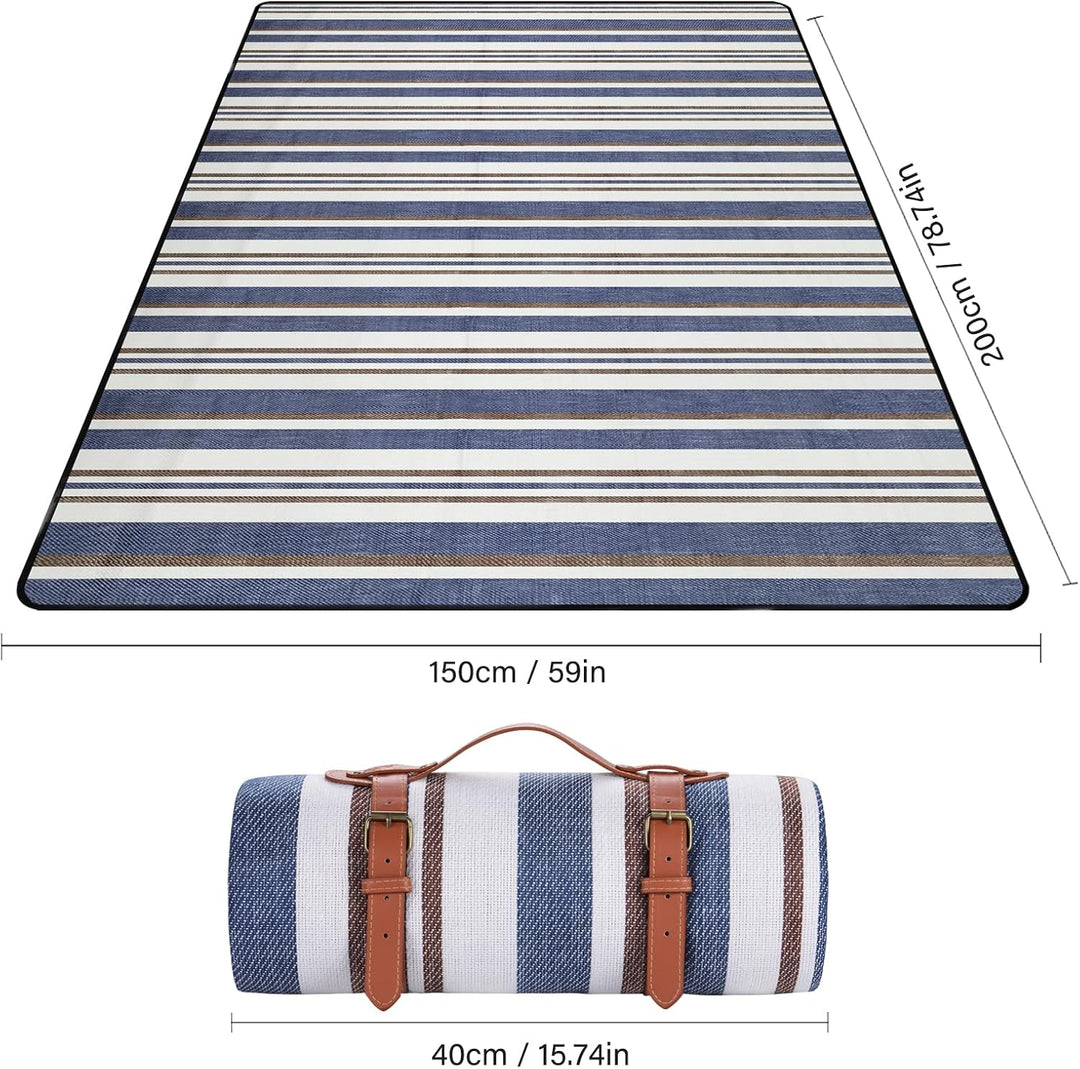 Picknickdecke 150 x 200cm,Blaue Streifen Picknickdecke Wasserdicht,Tragbare Extra Grosse Stranddecke