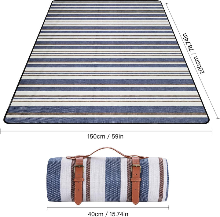 Picknickdecke 150 x 200cm,Blaue Streifen Picknickdecke Wasserdicht,Tragbare Extra Grosse Stranddecke