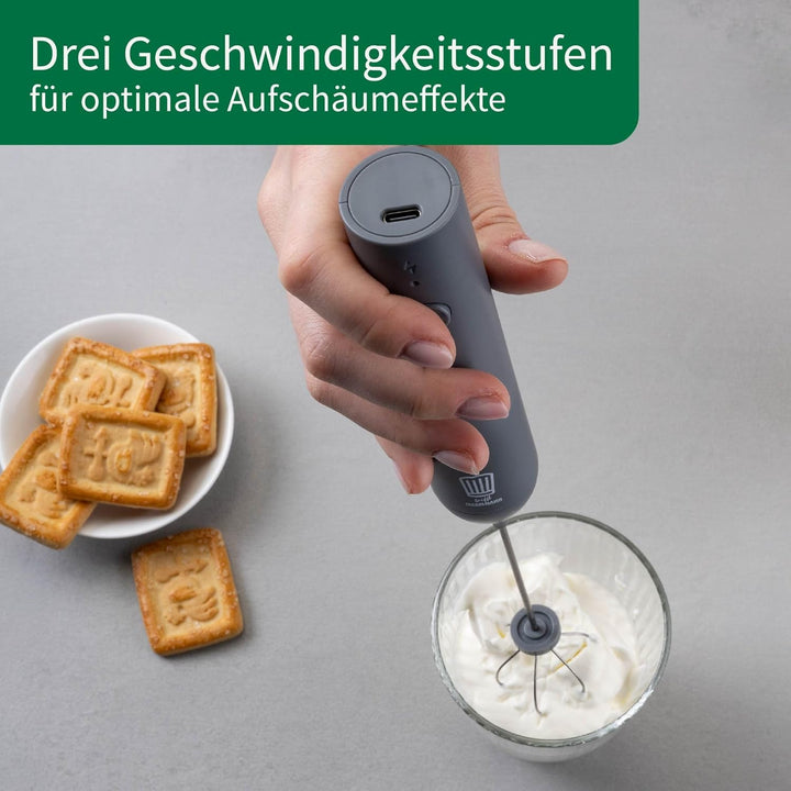 Chefkoch trifft Fackelmann Elektrischer Milchaufschäumer – inkl. 2 Schneebesen, USB-C wiederaufladba