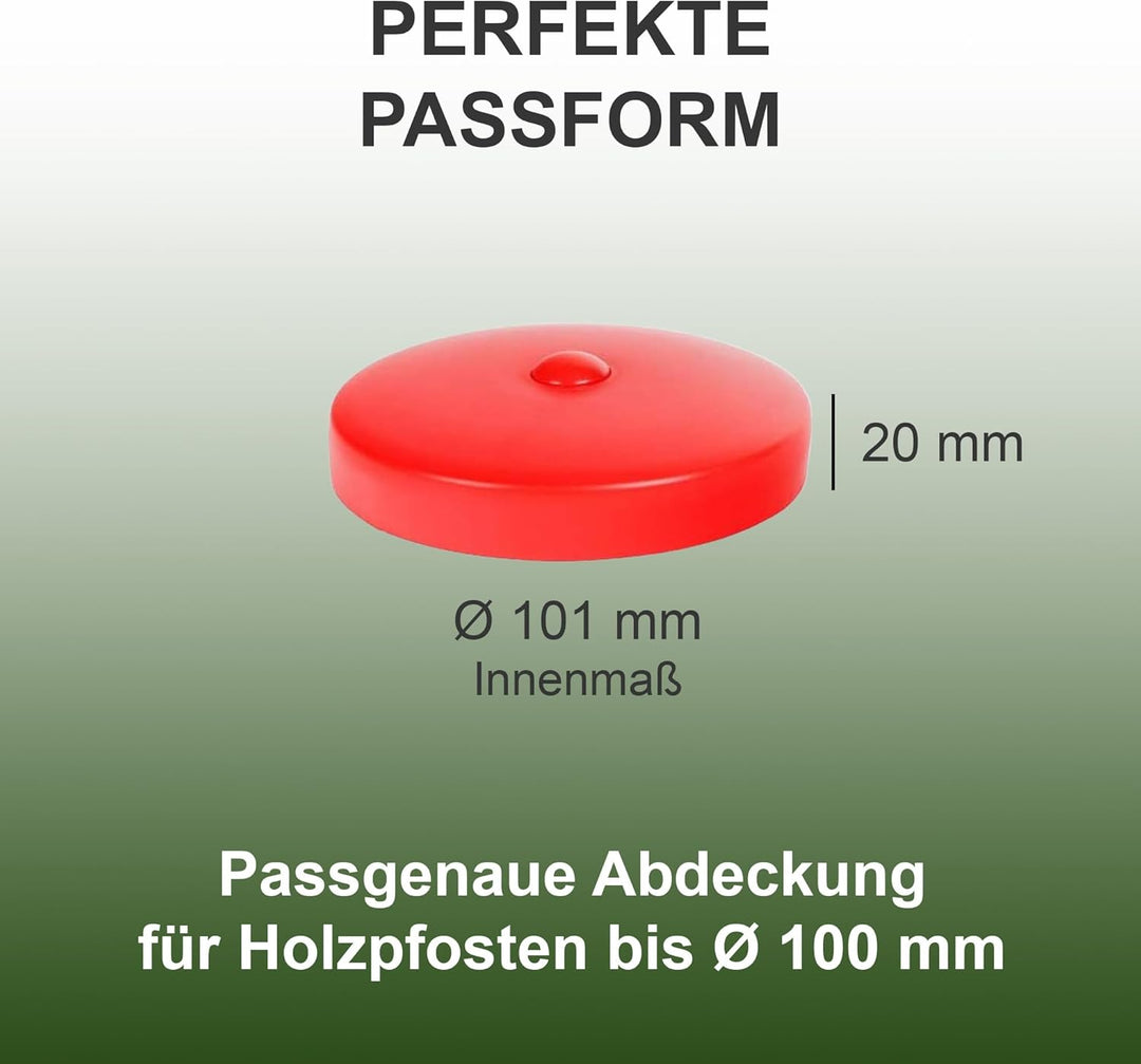 10 x h2i Kunststoff Pfostenkappen Zaunkappen in Grün und Rot Form: Pyramide 91 mm/Rund Ø 101 mm - Ø