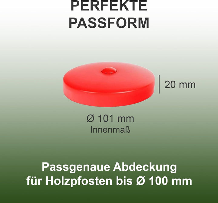 10 x h2i Kunststoff Pfostenkappen Zaunkappen in Grün und Rot Form: Pyramide 91 mm/Rund Ø 101 mm - Ø