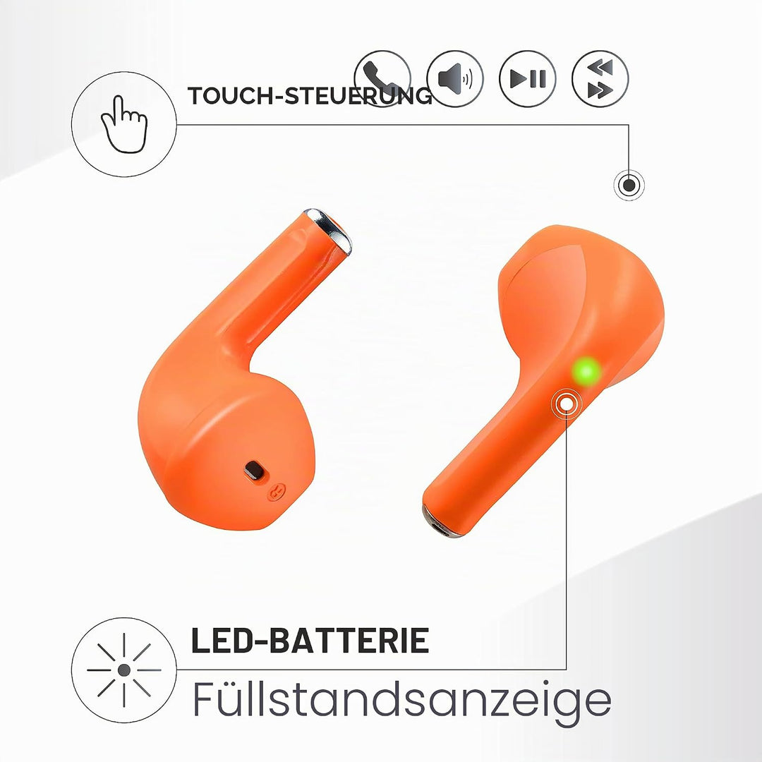 Music Sound | Swag - Kabelloses Kapsel-Headset - Wiedergabezeit bis 20 Stunden - Bluetooth - Orange,