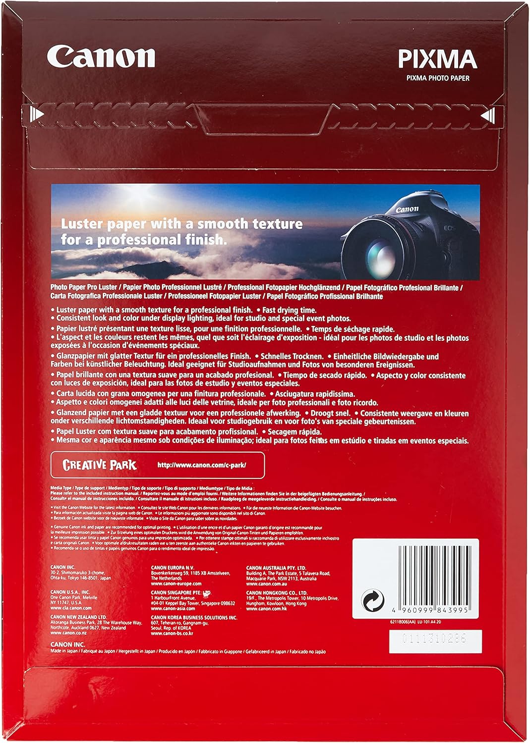 Canon Fotopapier Luster glänzend weiss - (DIN A4 20 Blatt) für Tintenstrahldrucker - PIXMA Drucker 2