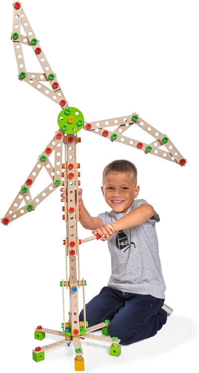 Eichhorn 100039046 - Constructor Windrad - vielseitiges Holzspielzeug 300 Bauteile, 8 verschiedene K