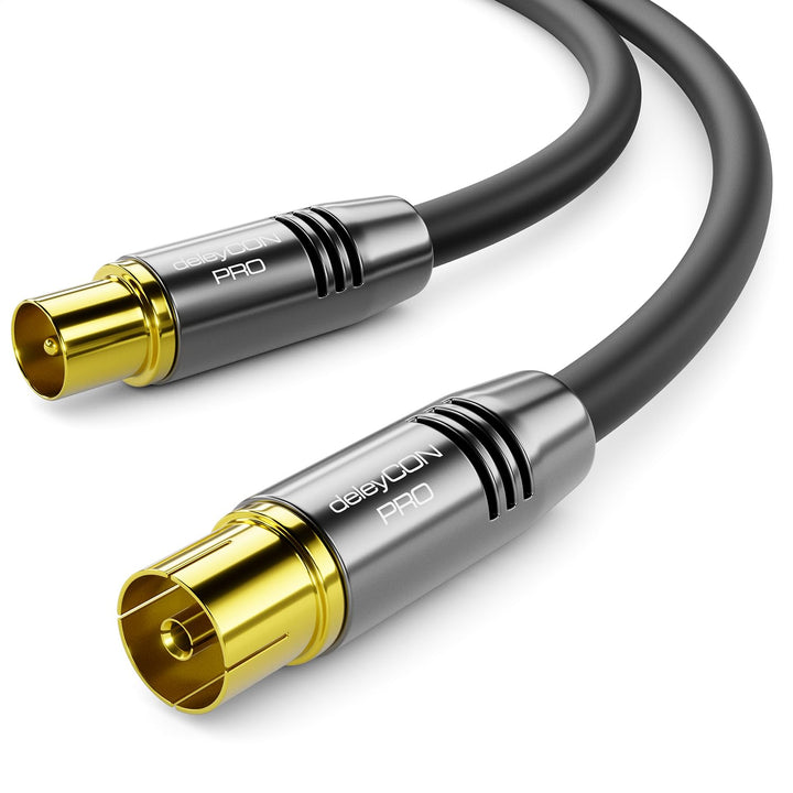 deleyCON 15m 4K TV Antennenkabel Koaxialkabel TV-Kabel HDTV FULL HD - IEC-Stecker zu IEC-Buchse - Me