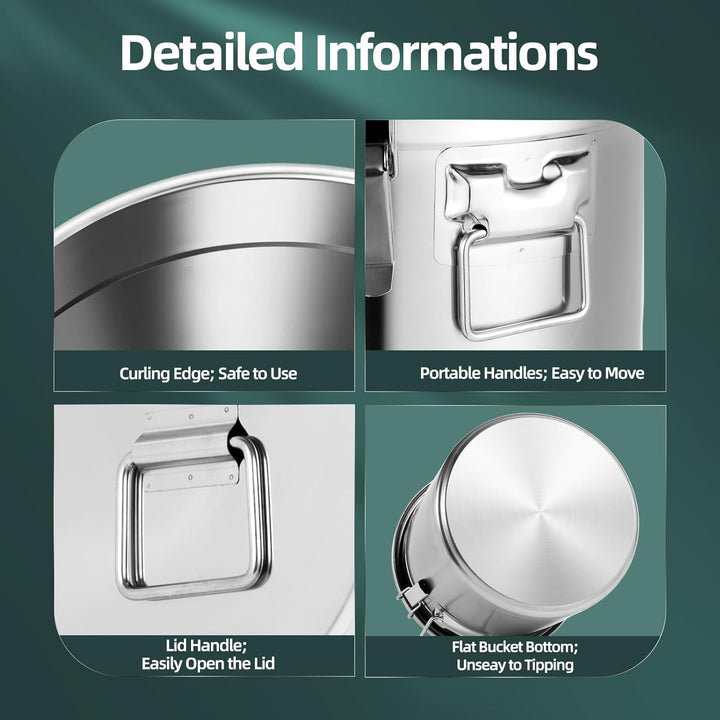 21L Edelstahl Getreidebehälter, Reis Edelstahlspender mit Deckel Küche Aufbewahrungseimer Vorratsdos