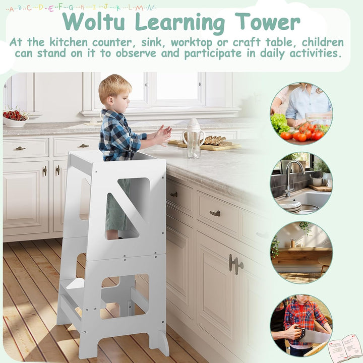 WOLTU Lernturm 3 in 1, Tritthocker Kinderhocker Kindertisch Tafel, Montessori Lernturm für Kinder, K