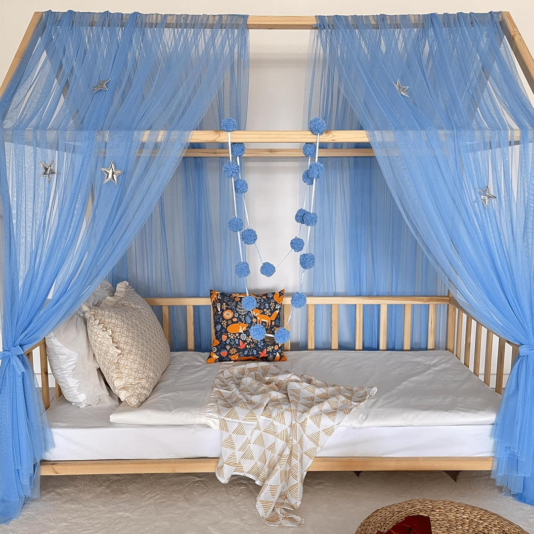 Baby Fancyroom Hausbett Himmel blau Betthimmel Deko Set Kinderzimmer Kinderbett Baldachin Pompongirl