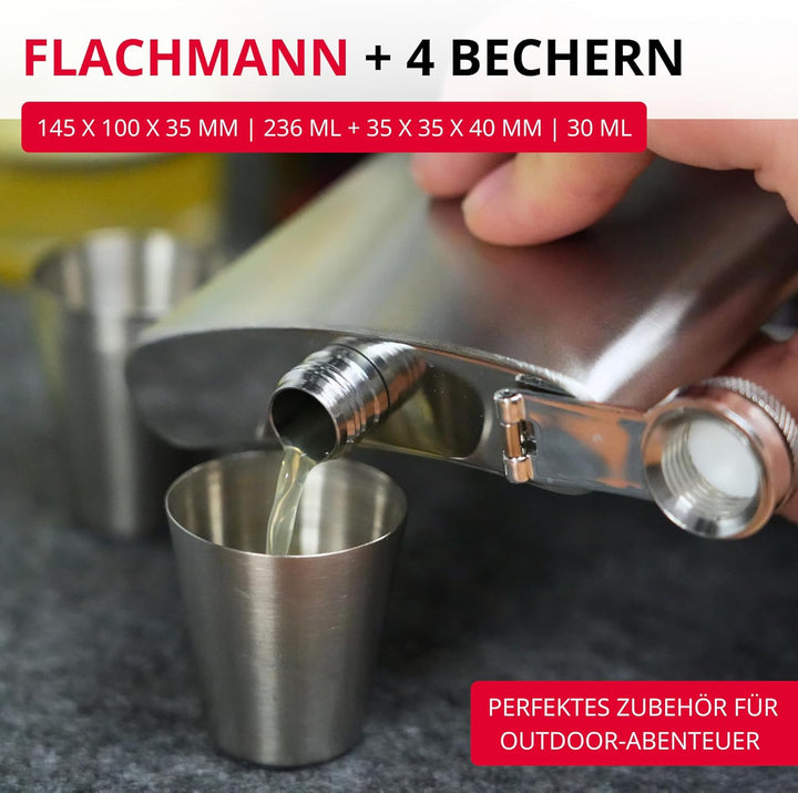 Westmark Taschen-Flachmann inkl. Mini-Trichter + 4 Bechern – Praktisches Set für unterwegs, ob Wande