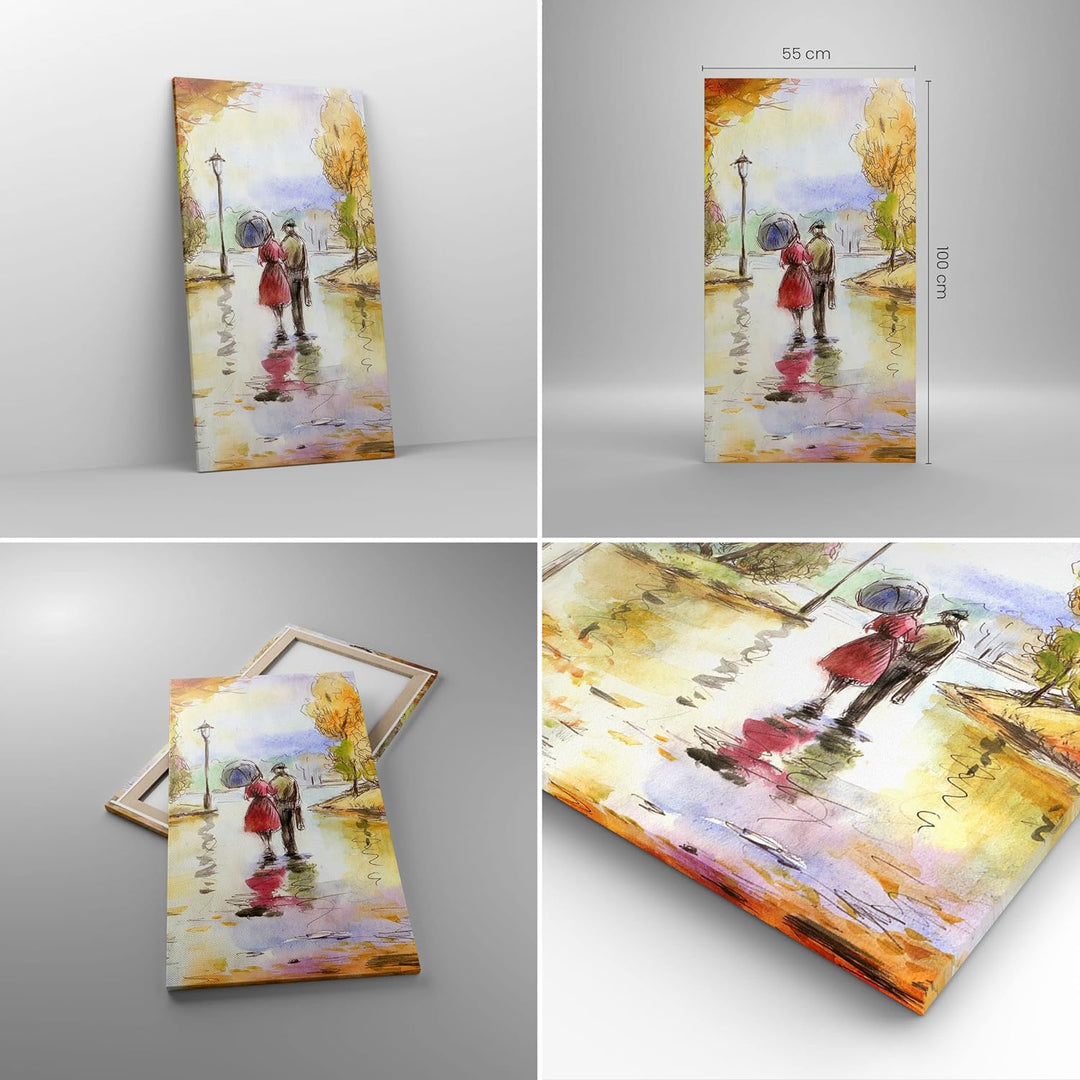 Bilder auf Leinwand 55x100cm Leinwandbild mit Rahmen Wetter regen herbst park Gross Wanddeko Bild Sc