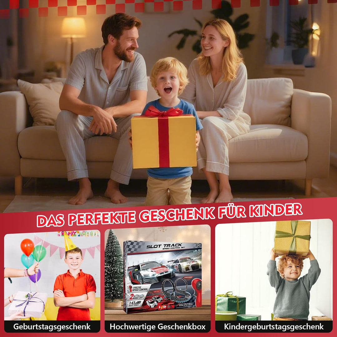 JONRRYIN Autorennbahn Elektrisches Slot Car für Kinder, 1:43 Autobahn Rennstrecke Auto Spielzeug 2 S