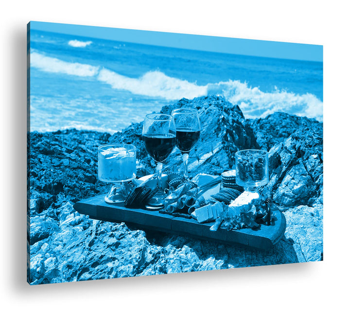 deyoli Käseplatte am Strand Format: 80x60 Effekt: Monocrome Blau als Leinwand, Motiv fertig gerahmt