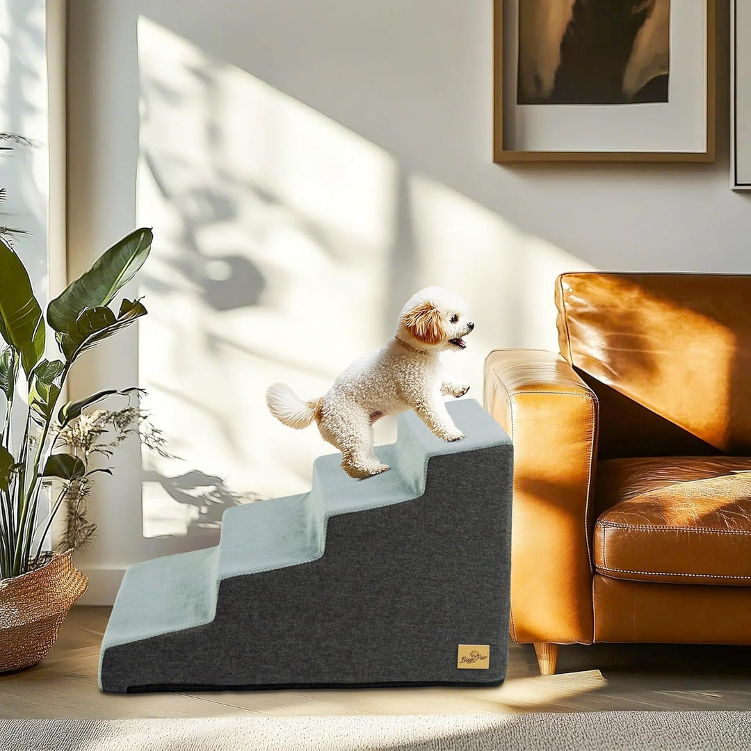 BingoPaw Hundetreppe 4 Stufen 50cm hoch, Haustiertreppe für Bett und Sofa aus Hochdichtem Schwamm, T