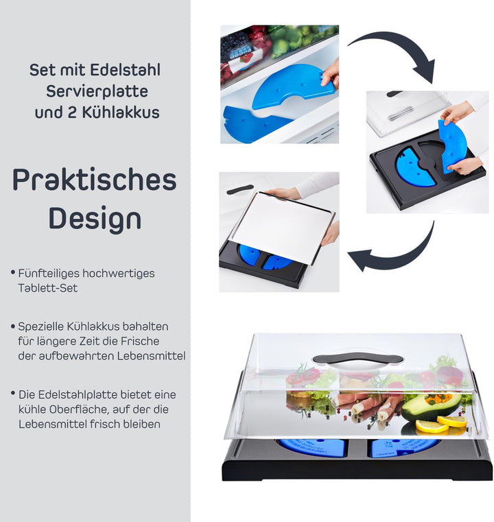 FH - Servierplatte mit Deckel - Kuchen Transportbox mit Kühlung, Kühlplatte mit Haube und Kühlakkus