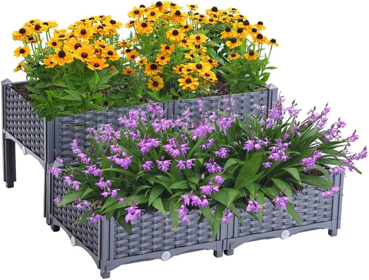 Mingone Blumenkasten Rattan Optik Blumentopf aus Kunststoff Blumenkasten Balkonkasten mit Wasserspei