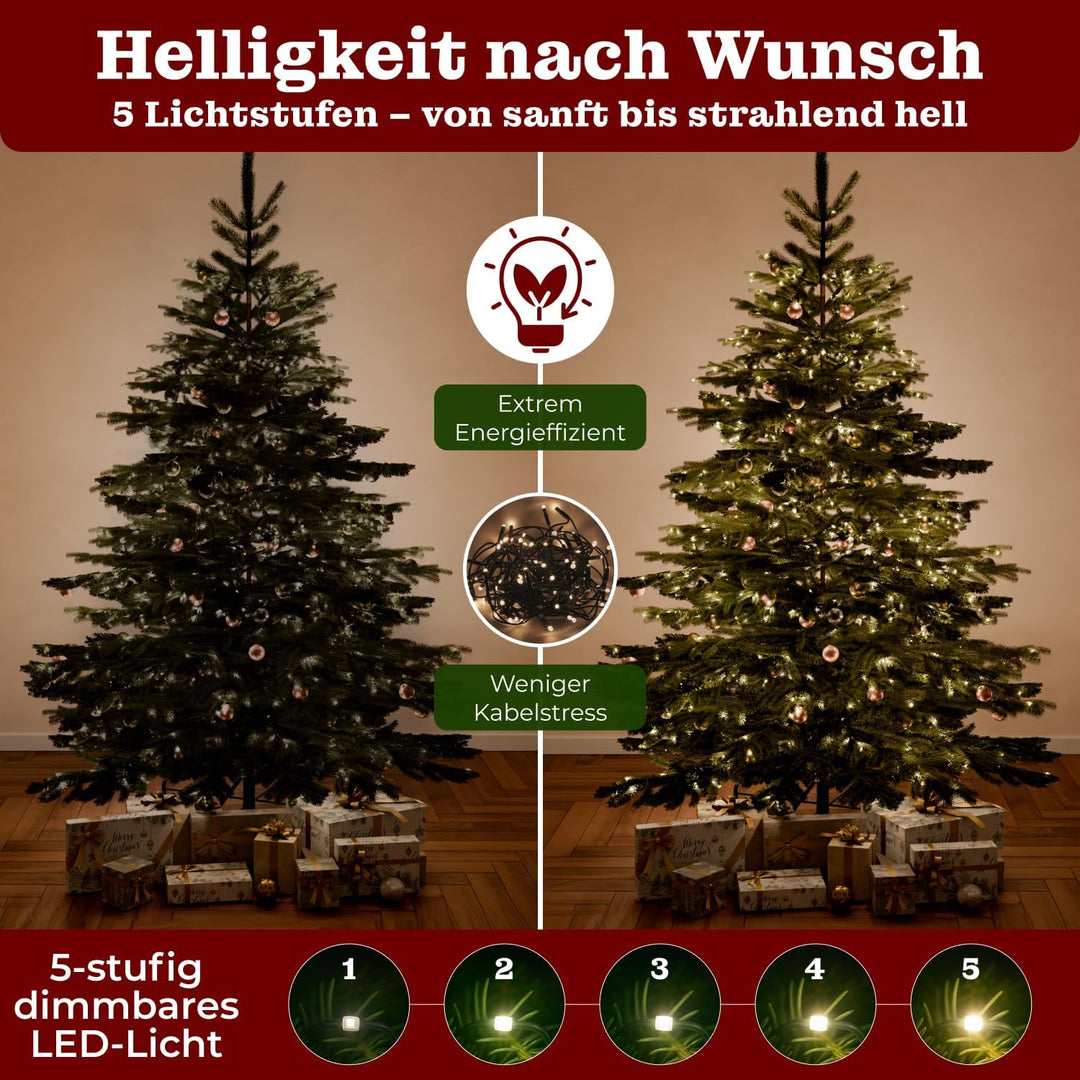 BoomDing Künstlicher Weihnachtsbaum mit Beleuchtung - extra naturgetreuer Tannenbaum (210 cm) inkl.