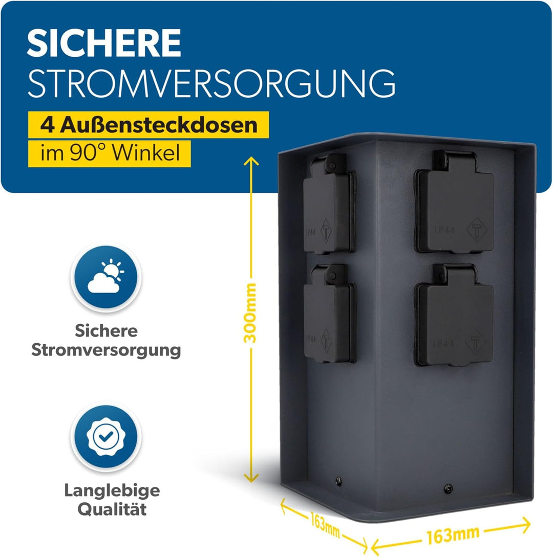 UNITEC Steckdosenverteiler für den Garten, Steckdosensäule, Aussensteckdose Edelstahl, IP 44, 4 Stec