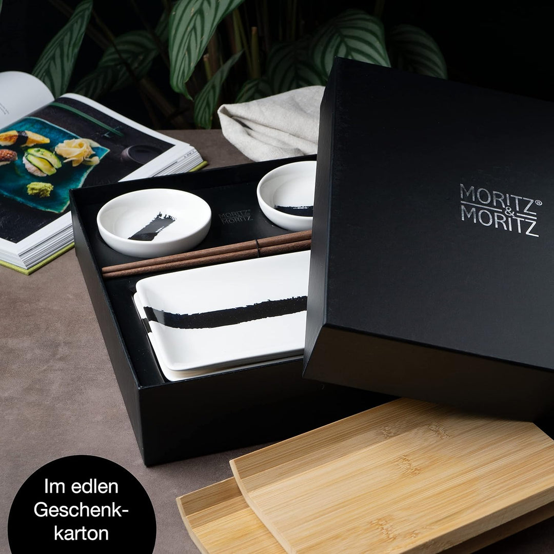 Moritz & Moritz Sushi Geschirr Set für 2 Personen - 10 Teile - Sushi Servierset mit 2x Sushi-Teller,