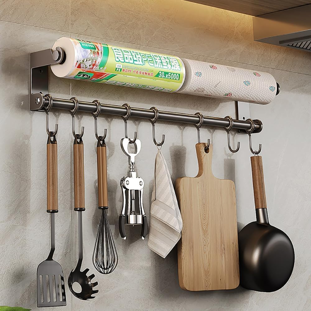 Hakenleiste Küche ohne Bohren mit 8 Haken | Küchenutensilienhalter, Küchenleiste, Küchen Organizer,