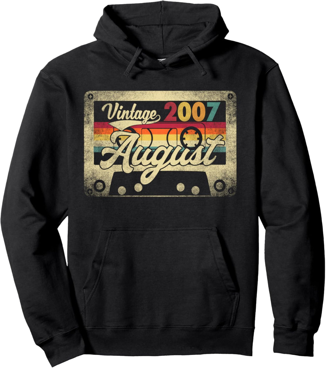 Vintage August 2007 14th Birthday Gift Retro 14 Years Old Pullover Hoodie