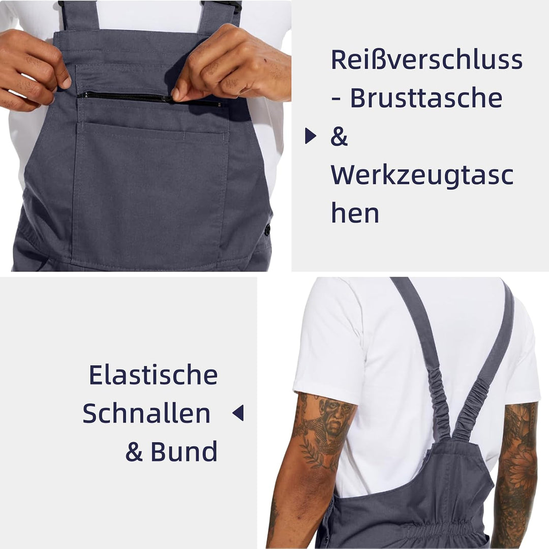 WORK IDEA Arbeits-Latzhose für Männer Multi Pocket Technology Herren Arbeitslatzhose XXL Grau, XXL G