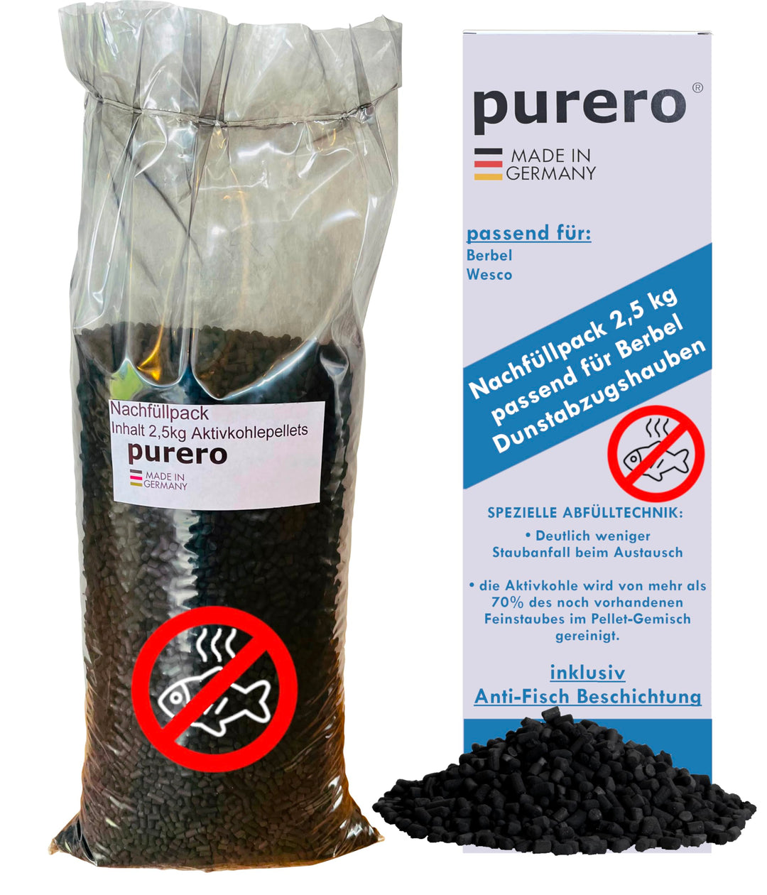 Berbel Aktivkohle Nachfüllpack - Ersatz für Berbel Pro Aktiv 125-2,5 kg Spezialkohle von purero® - A