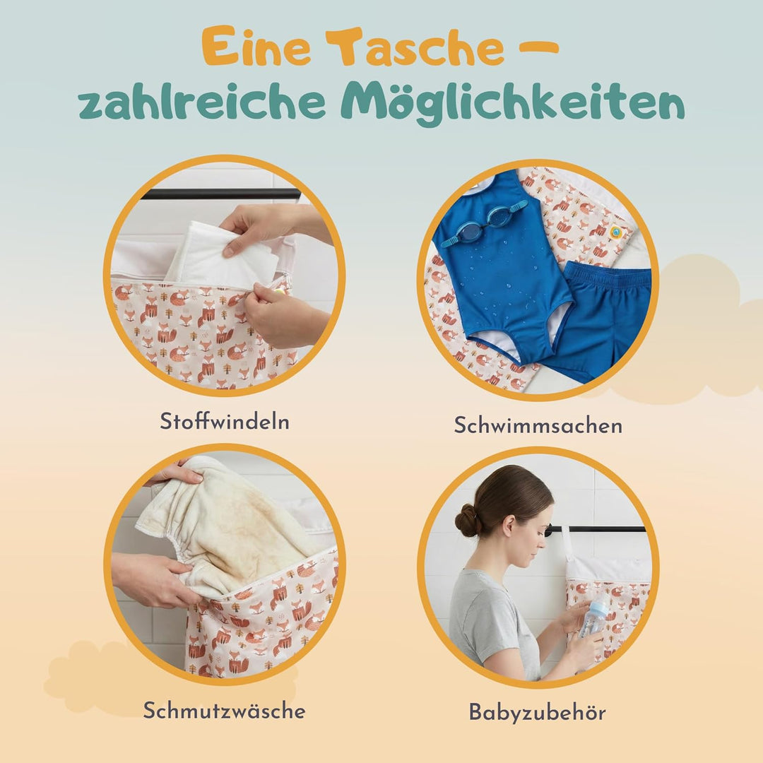 Lumina Wetbag XL – Nassbeutel für Stoffwindeln, Kindergarten & Schwimmsachen – Windeltasche mit 2 Re