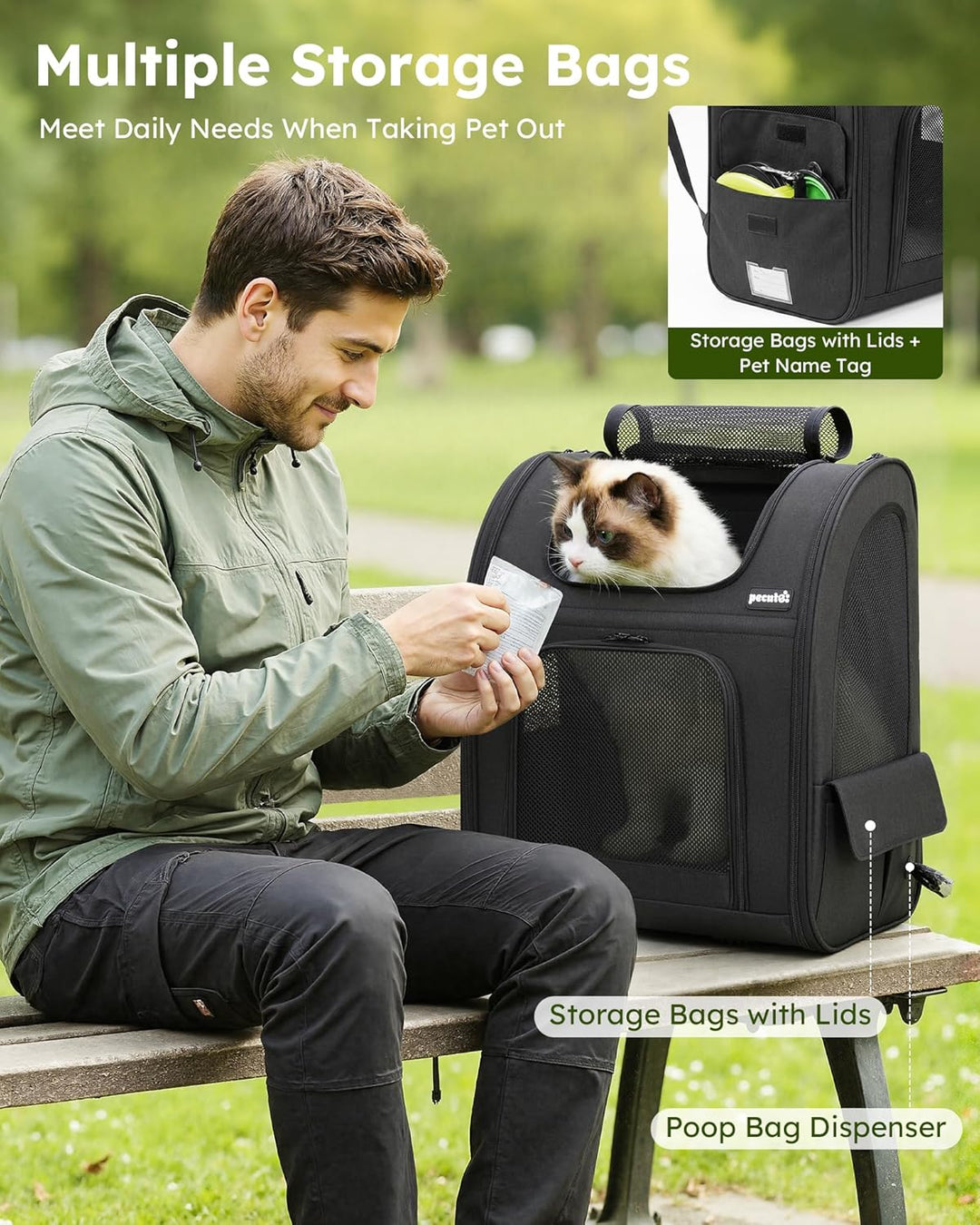 pecute Hunderucksack Erweiterbar XL für 6-10 kg, Faltbar Katzenrucksack Katzen mit Anti-offener Reis
