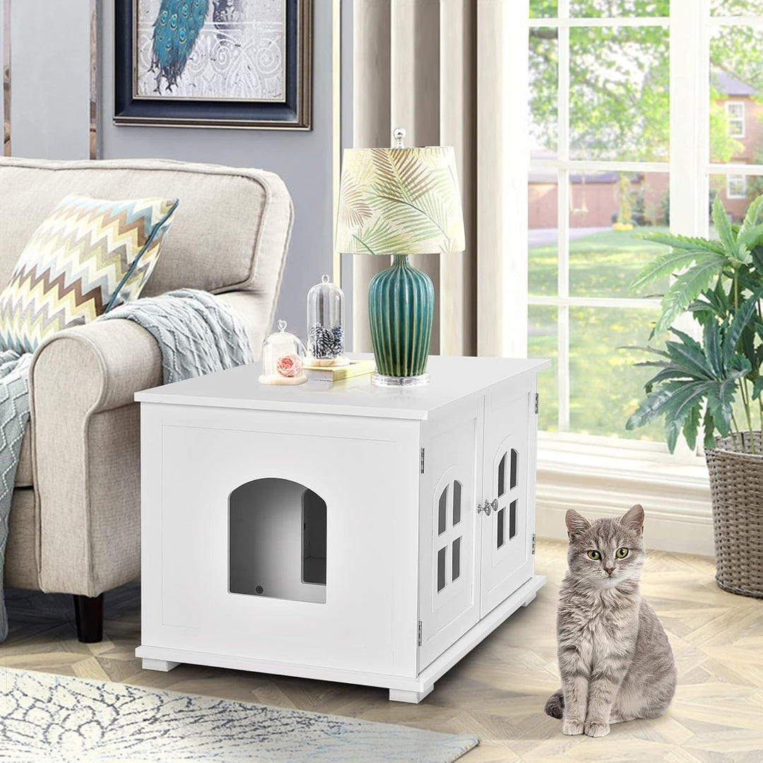 COSTWAY Katzenschrank Katzentoilette, Katzenklo Schrank mit 2 magnetischer Türen &amp; Eingang, Kleintie